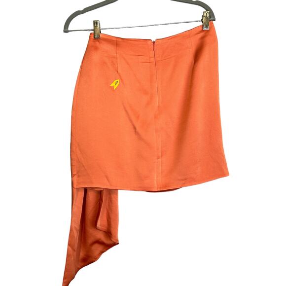 Jonathan SIMKHAI Mae Draped Satin Mini Skirt Coral Size 4 Ruched Cocktail NEW - Picture 7 of 11
